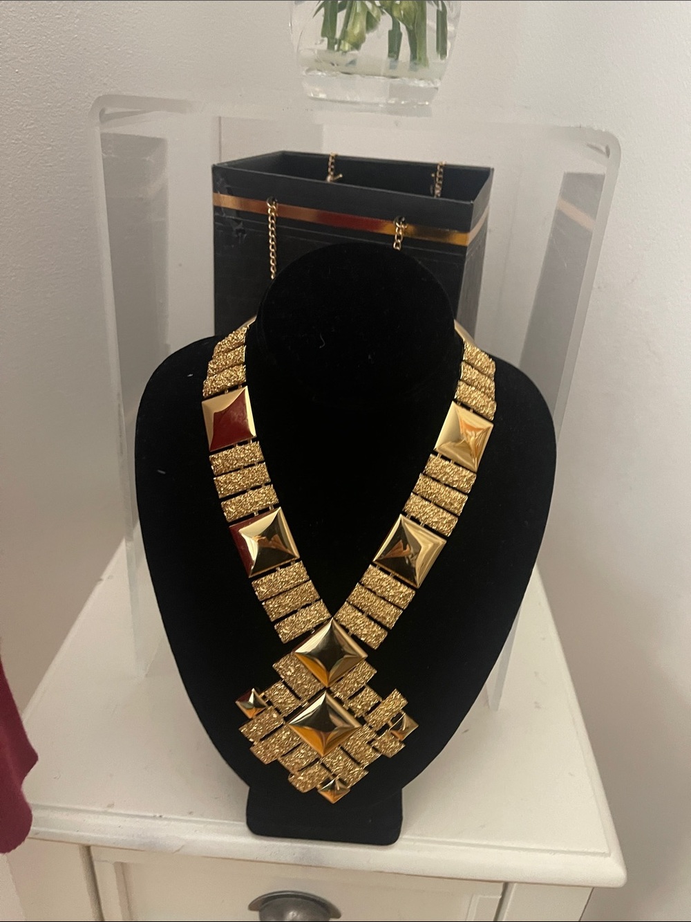 Monet Vintage Gold Geometric Statement Necklace